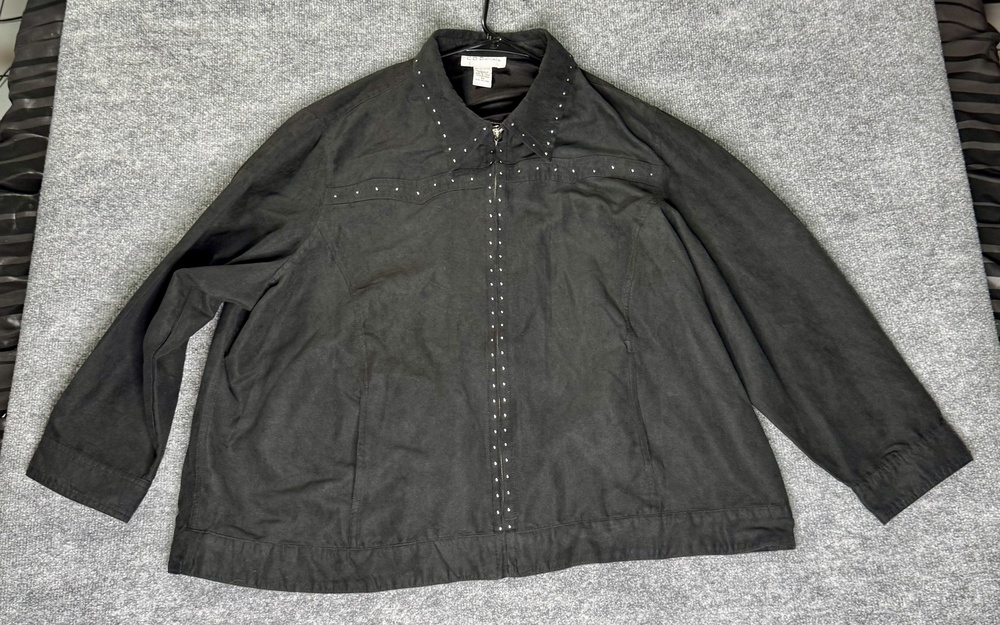 C.D. Daniels Jacket Womens 3X Plus Black Studded Microfiber Full Zip Lined